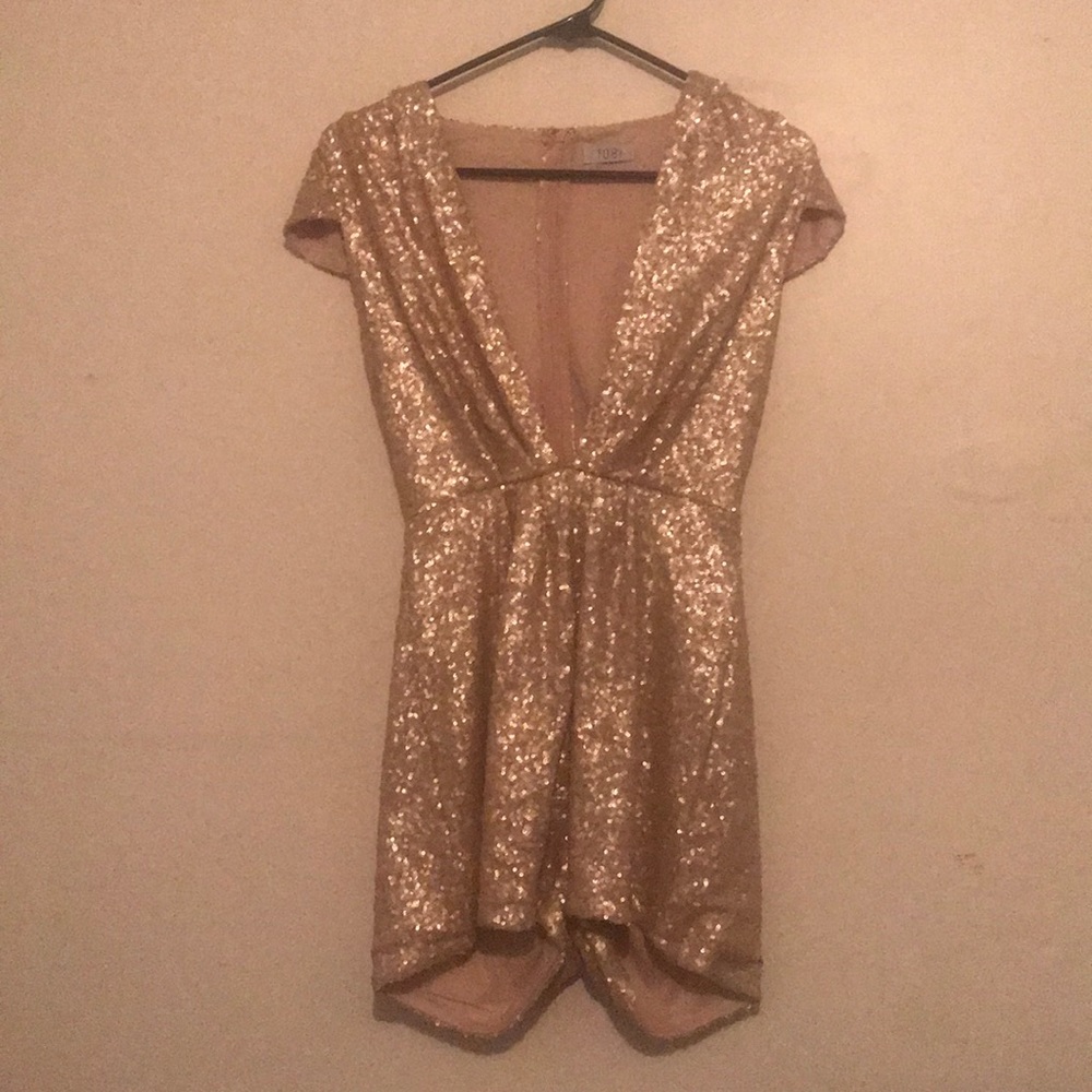 Gabriela Matte Sequin Deep V Cap Sleeve Romper